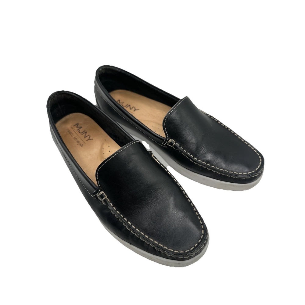 MJNY Marc Joseph DC 550 Sz 8 Black Loafers White Heel